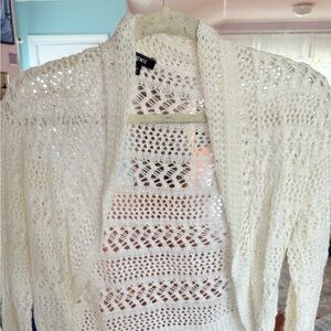 Elementz Openwork Crochet Cardigan in Cream